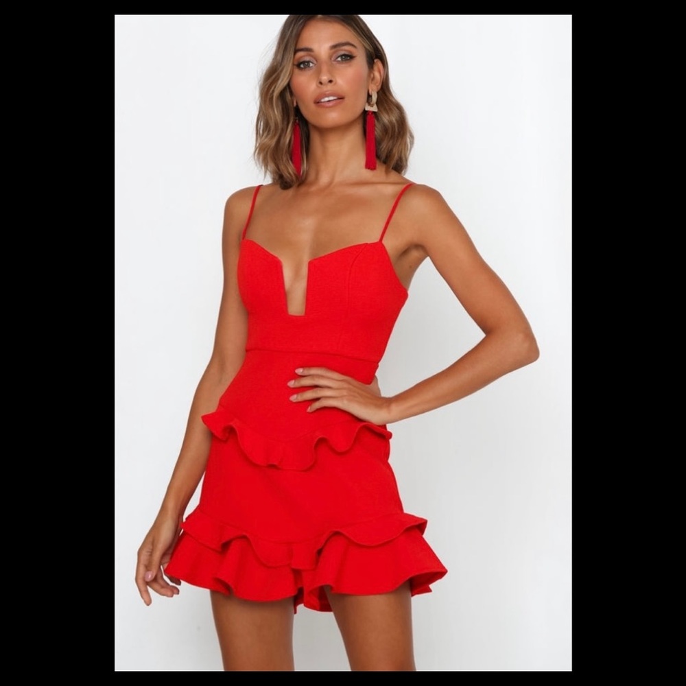 Hello Molly Red Out of the Dark Ruffle Dress Size M NWT
